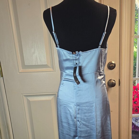 AIGEMAN Women Spaghetti Strap Sexy Maxi Dress Ruched High Slit Dress Sz: S Blue - Picture 7 of 11